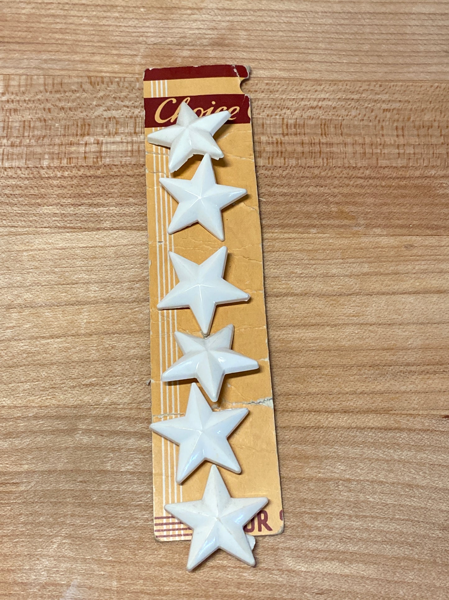 Vintage Buttons by Choice - set of 6 - medium - white stars