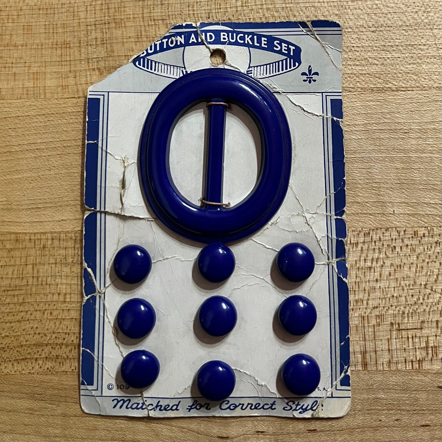 Vintage Button and Buckle Set by Le Chic - set of 9 buttons + matching belt buckle - navy blue