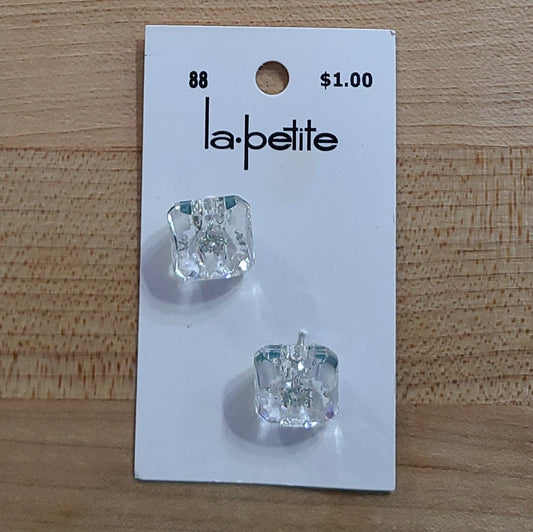 Vintage Buttons by La Petite - set of 2 - medium - square - clear