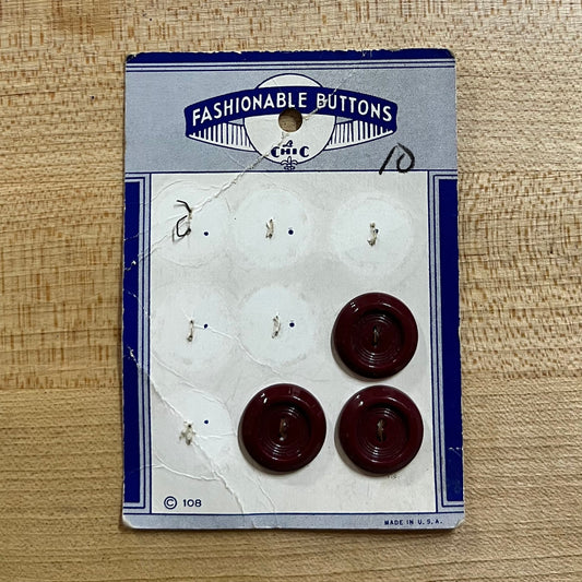 Vintage Buttons by Le Chic - set of 3 - medium - burgundy