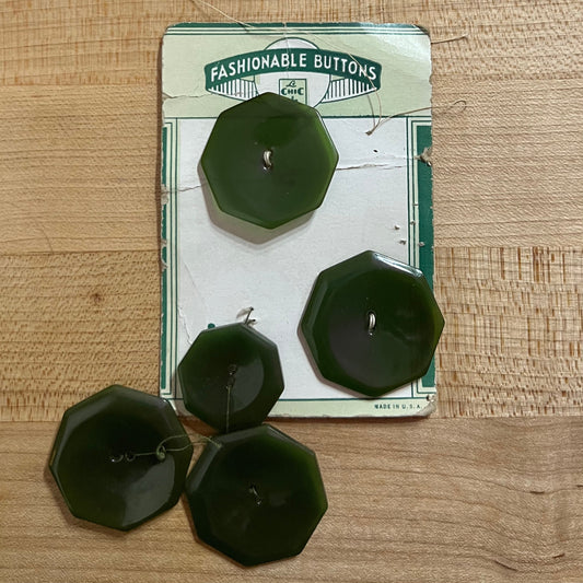 Vintage Buttons by Le Chic - set of 5 - octagon - green - 2 sizes