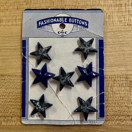 Vintage Buttons by Le Chic - set of 7 - star - medium - blue