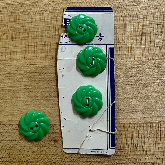 Vintage Buttons by Le Chic - set of 4 - flower - medium - green